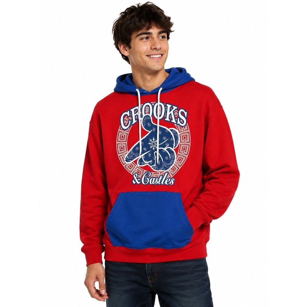 Crooks & Castles Red Black Animation Hand Pullover Hoodie New 2XL Excellent L100